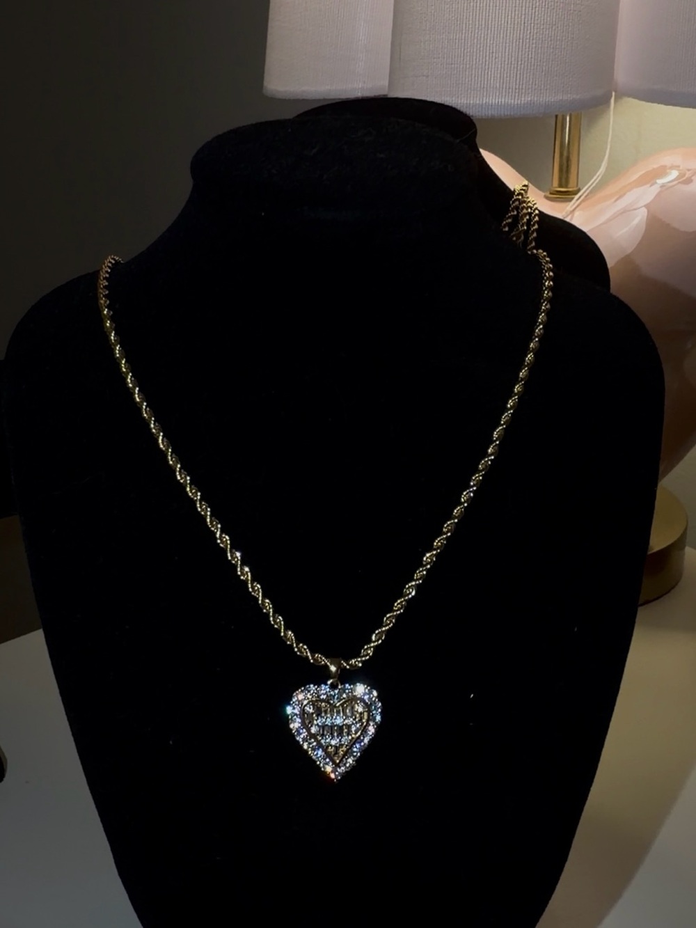 Gold plated heart rhinestone necklace!